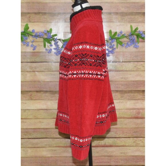 Carolyn Taylor Ladies Red Full Zip Faux Fur Fair Isle Sweater Cardigan Size XL - Picture 9 of 15
